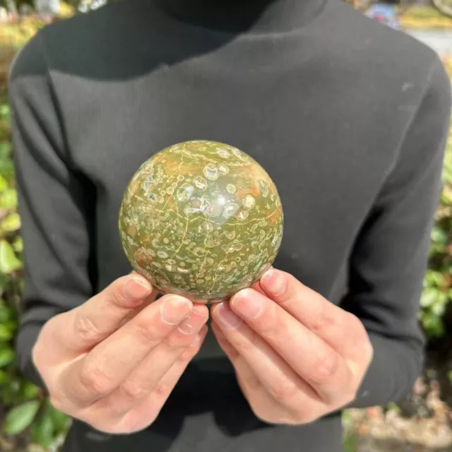 0.8LB 2.7" Natural Rainforest Jasper Quartz Sphere Crystal Ball  Healing Decor