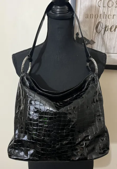 Brighton Purse black patent leather handbag Croc Embossed  (9)