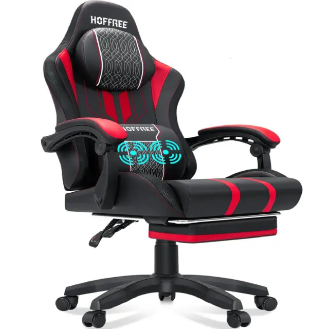 Gaming Chair with Massage Big and Tall Office Chair PU Leather Ergonomic Gamer C