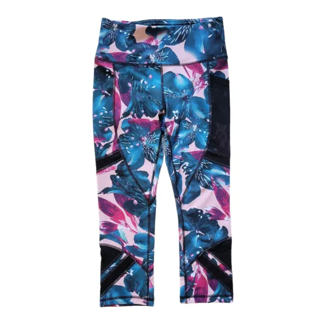 Fila Sport Leggings Womens Size Small Pink Blue Mid Rise Capris Cropped Floral