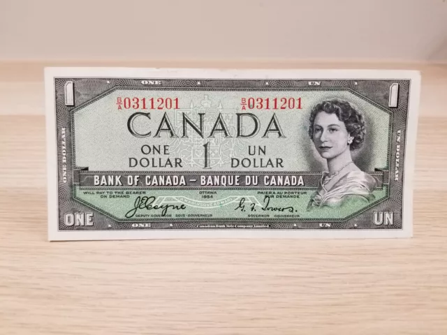 1954 Canadian 1 Dollar Bill (4 Digit Devil Face) - Serial B/A0311201-C.T- EF-AU