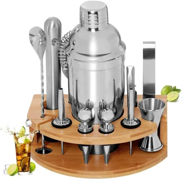 Cocktail Shaker Set Bartender Kit with Bamboo frame and 12 Pieces Stainless Stee