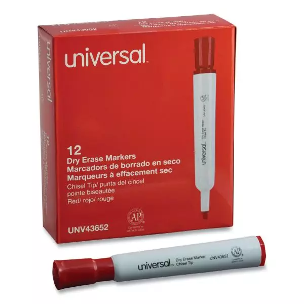 Universal Dry Erase Marker - Red - Chisel Tip (UNV43652) 12 Markers