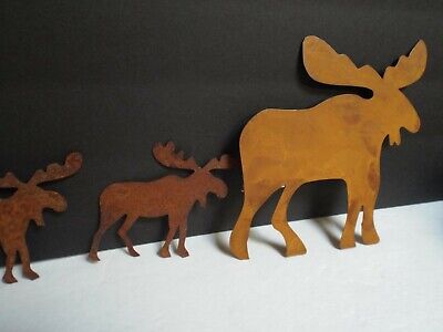 Rustic Metal Cutouts Herd of Moose Figurine lot 4p Crafts Primitive Cabin ART 6