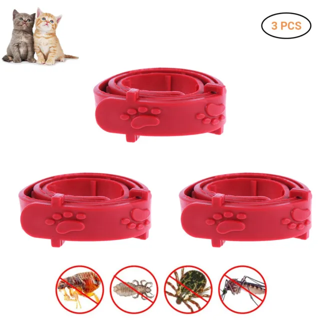 3 Pcs Red Adjustable Pet Cat Anti Flea Mite Tick Collar Cat Flea Prevention FR