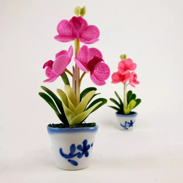 1:12 Scale Dollhouse Miniature Vanda Orchid Flower Clay in Ceramic Pot Handmade 3
