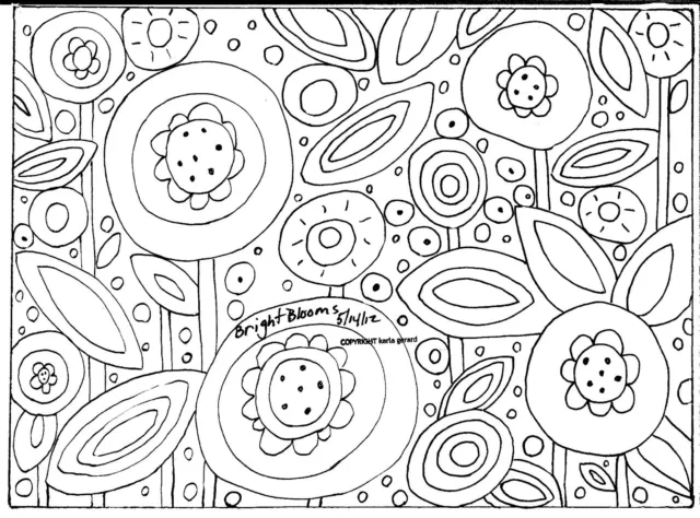 Rug Hooking Craft Paper Pattern BRIGHT BLOOMS Folk Art PRIMITIVE Karla Gerard