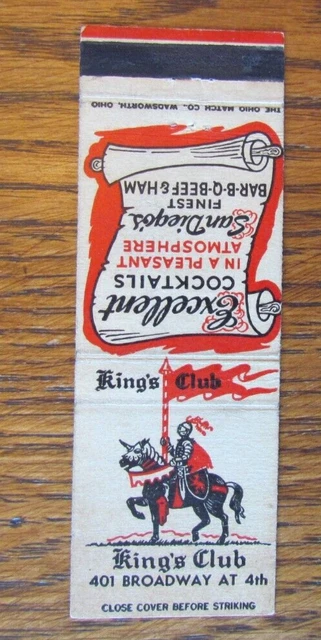 Knight On Matchbook Matchcover: King's Club Bbq (San Diego, California) -C13