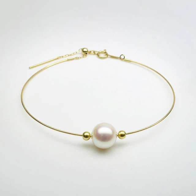 CHIN'S AAA White Japanese Akoya Pearl Bracelet 18k Yellow Gold Chain Adjustable
