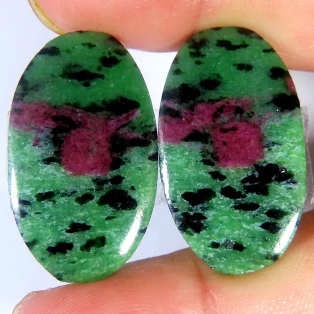 43.30Cts.100%Natural Royal Pair Ruby In Zoisite Oval 17x30x4mm Cab Top Gemstone