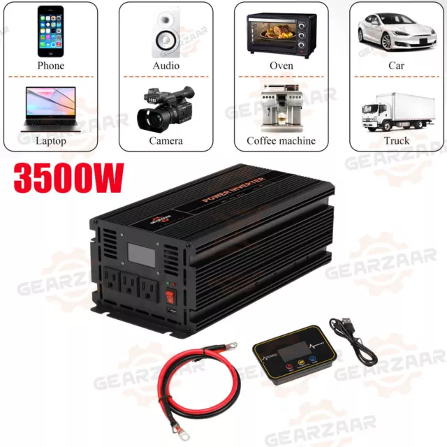 Gearzaar Pure Sine Wave Power Inverter 3500W 7000 Watt 12V DC to 120V AC LCD I