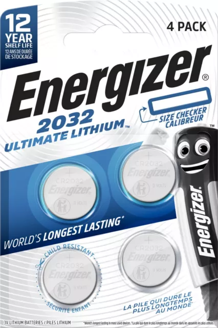 Pile CR2032 Energizer lot de 4 piles bouton lithium 3V BR2032 DL2032 ECR2032