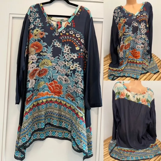 Johnny Was Silk Blouse Shirt Tunic Top Plus Size 2X