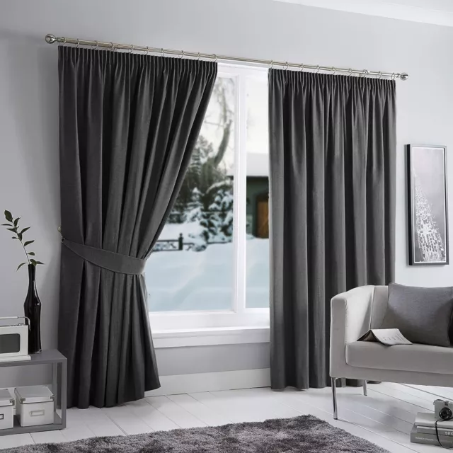 Thermal Thick Blackout Curtains Pencil Pleat Extra Wide Curtain With 2 x Tieback 3