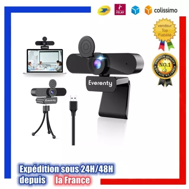 Webcam with Microphone, 2K 1440p Full HD, with Cover and Tripod, Dual Stereo Mic