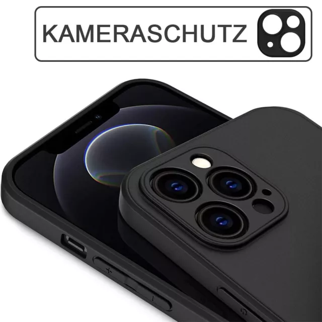 Schutzülle für iPhone 14 13 12 Pro Max Kameraschutz Hülle Silikon Case Schwarz