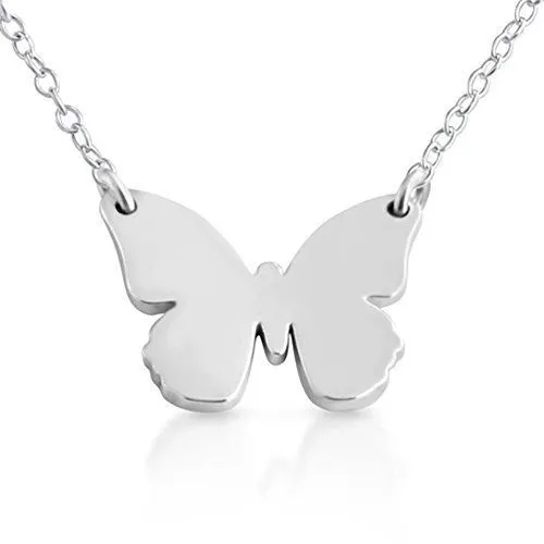 Azaggi Sterling Silver Necklace Butterfly Pendant Silhouette Flying Insect Bug