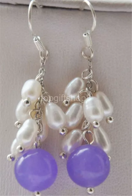 10mm Violet jade white pearl Grapes Shaped Earring-Silver Hook