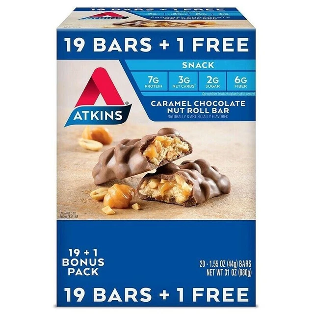 Barra de aperitivos Atkins, rollo de nueces de chocolate caramelo, amigable con Keto (20 quilates)