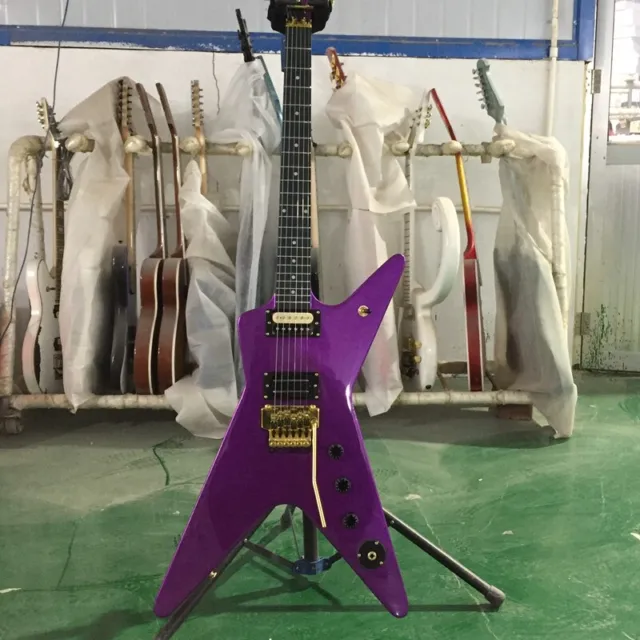 Custom Dimebag Purple Electric Guitar Solid Body Black Fretboard Gold Hardware