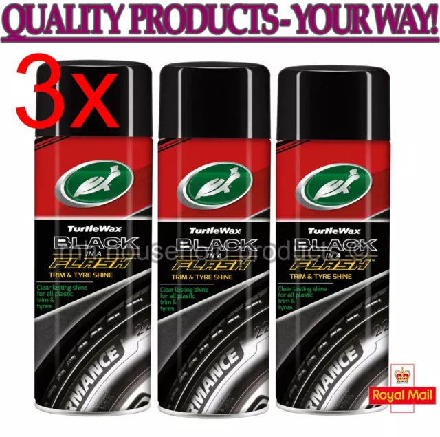 3 x Turtle Wax Black in a Flash Tyre Dressing Car Exterior Plastic Shine 500ml