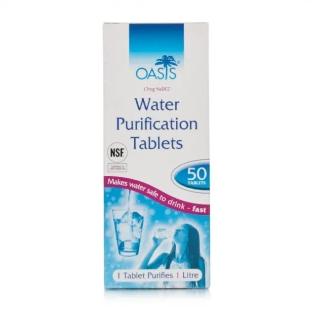 OASIS WATER PURIFICATION TABLETS 8.5mg - 50 Pack - British Army NATO Issue Trave