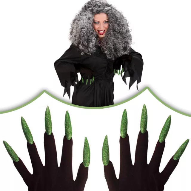 Grüne Halloween Hexen Handschuhe Damen Hexenhandschuhe Kostüm Handschuh Hexe