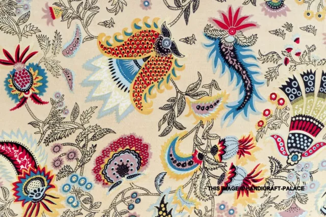 2.7m Coton Écru Flore Indien Main Bloc Imprimé Couture Matériel Loisirs Créatifs