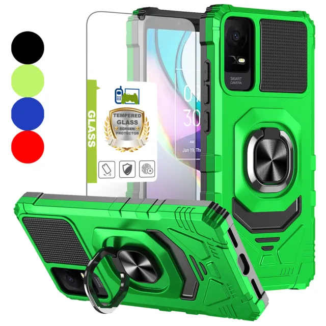 For TCL ION X / ION V Case Shockproof Ring Stand Phone Cover with Tempered Glass