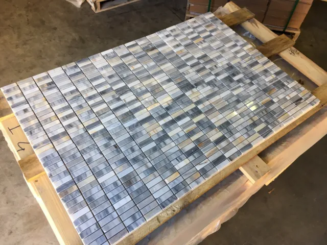 Marble Mosaic, Polished Skyfall Marble Mosaic Tiles, Mosaics, 15x50x10mm SAMPLE
