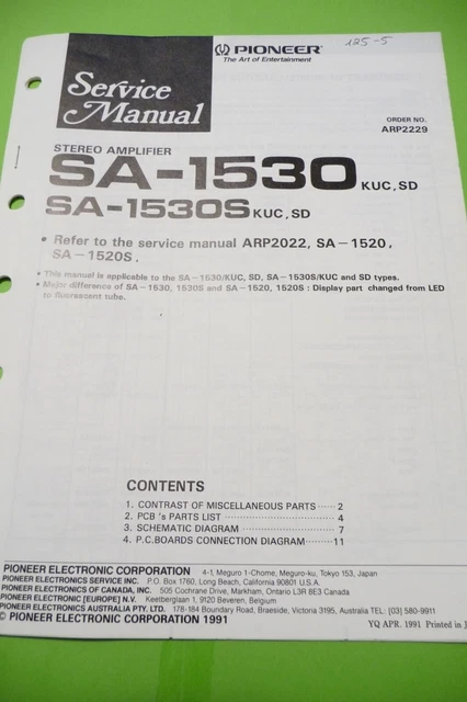 SCHÉMA DE SERVICE Pour PIONEER SA-506 EUR 5,35 - FR