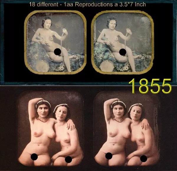 18 Akt Stereofotos schöne nackte Mädchen Motive coloriert um 1855 nude