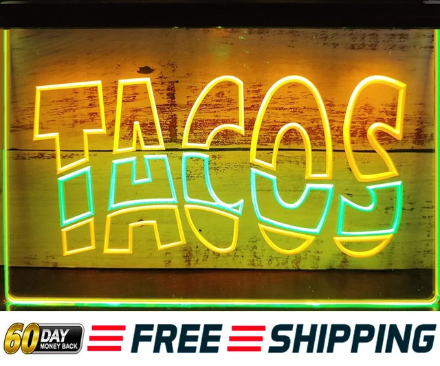TACOS MEXICAN FOOD LED Neon Light Sign Restaurant Truck Open Wall Art