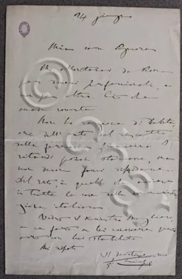 Autografo lettera manoscritta da Francesco Crispi nel 1880 ca. politico ferrovie