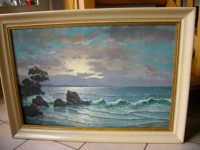 HUILE/TOILE ALEX LEDOUX Coucher Soleil Plage Du Pouliguen Mer A Maree ...