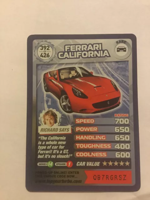 top gear turbo challenge Extra Card 392 rare  Ferrari California 