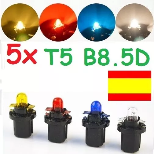 5x BOMBILLA HALOGENA T5 B8.5D 1.2W COCHE MOTO TABLERO RELOJ CUADRO CON CASQUILLO