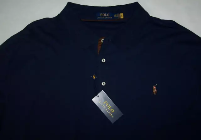 NWT Polo Ralph Lauren SOLID NAVY Smooth Cotton Interlock Shirt 4XB BROWN PONY