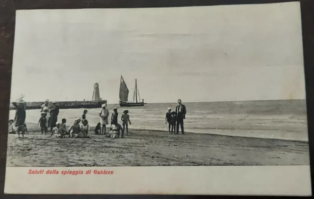 Cartolina Gabicce - Saluti Dalla Spiaggia - Viaggiata 1922 Animata Rara