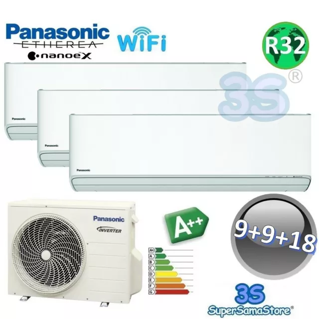 3S Climatiseur Panasonic Trial Split Etherea Série Z 9+9+18 A++ Wifi Nanoex R32