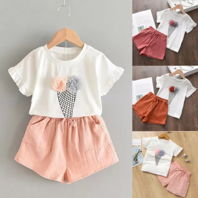 Toddler Kids Baby Girls Short Sleeve T-shirt + Shorts 2PCS Summer Outfits Set