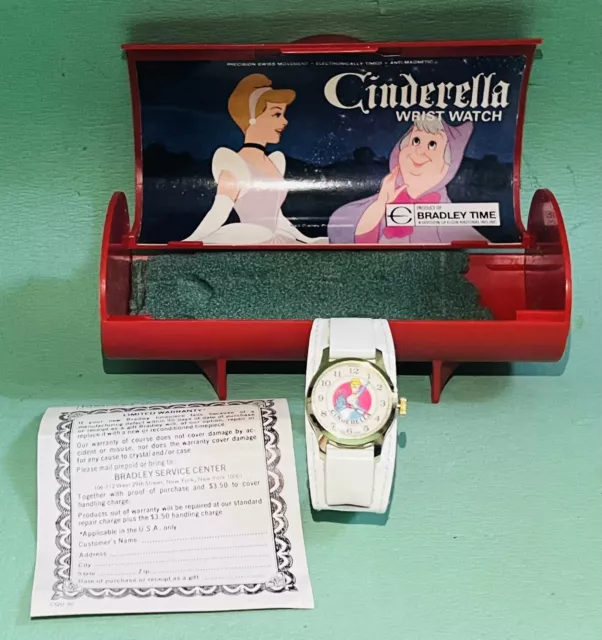 Rare Disney Cinderella Pointing Wind-Up Winding Swiss Bradley Watch w Case