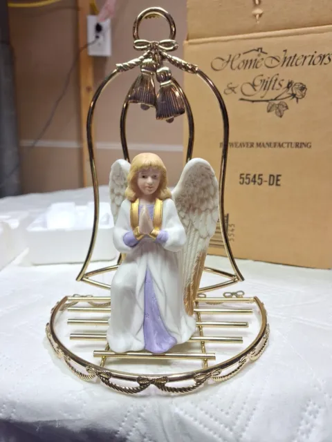 Vintage Home Interiors Homco Angle Figurine On Habging Bell Stand NIB