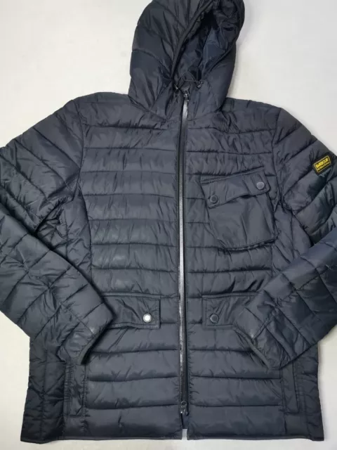 Barbour International Ouston Hooded Quilted Jacket Mens XXL Navy Blue