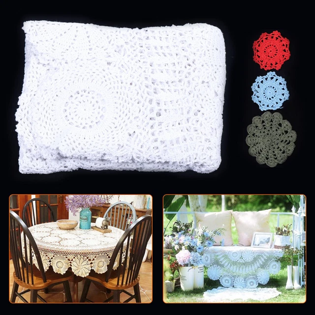 Hollow-out Lace Table Cloth 52 Inch Vintage Round Hand Crochet Tablecloth Floral