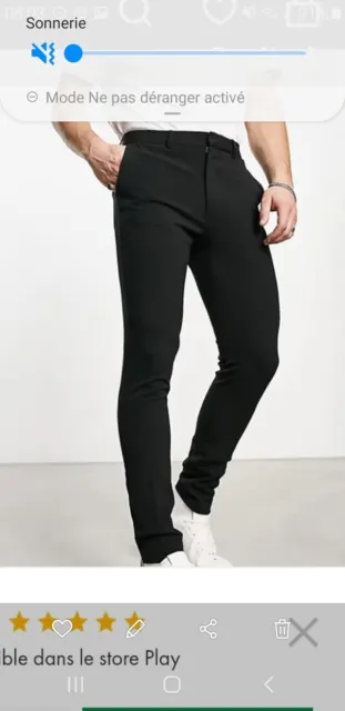Neuf - Pantalon Homme Noir Skinny Grandes Jambes Asos Design T 36 W36 L36