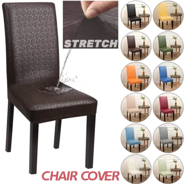 1//4/6/8 Stretch Dining Chair Covers Waterproof Solid Chair Slipcover PU Leather