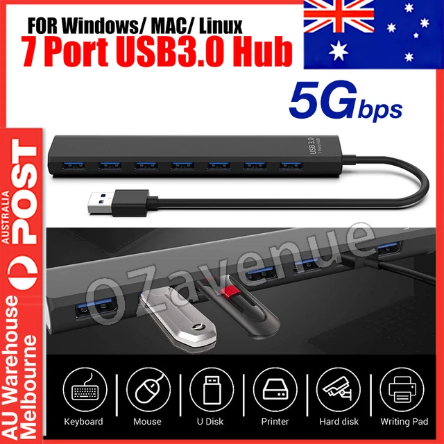 Multi USB 3.0 Hub 7-Port High Speed 5Gbps Slim Compact Expansion Smart Splitter