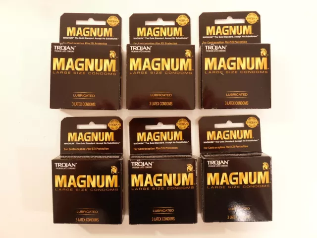 18 TROJAN MAGNUM Premium Lubricated Latex 18 Condoms 6 / 3pack NEW Expire 2024+