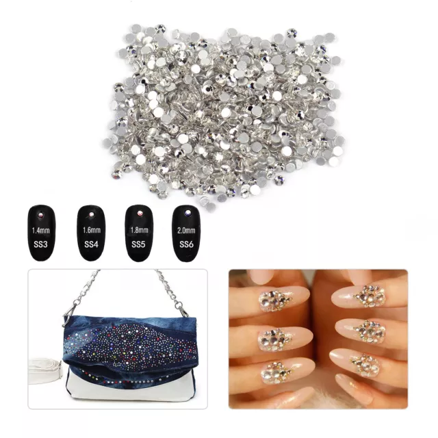 1440 Clear Flat Back Glass Round Beads Crystal Rhinestone Nail Art Decoration lp